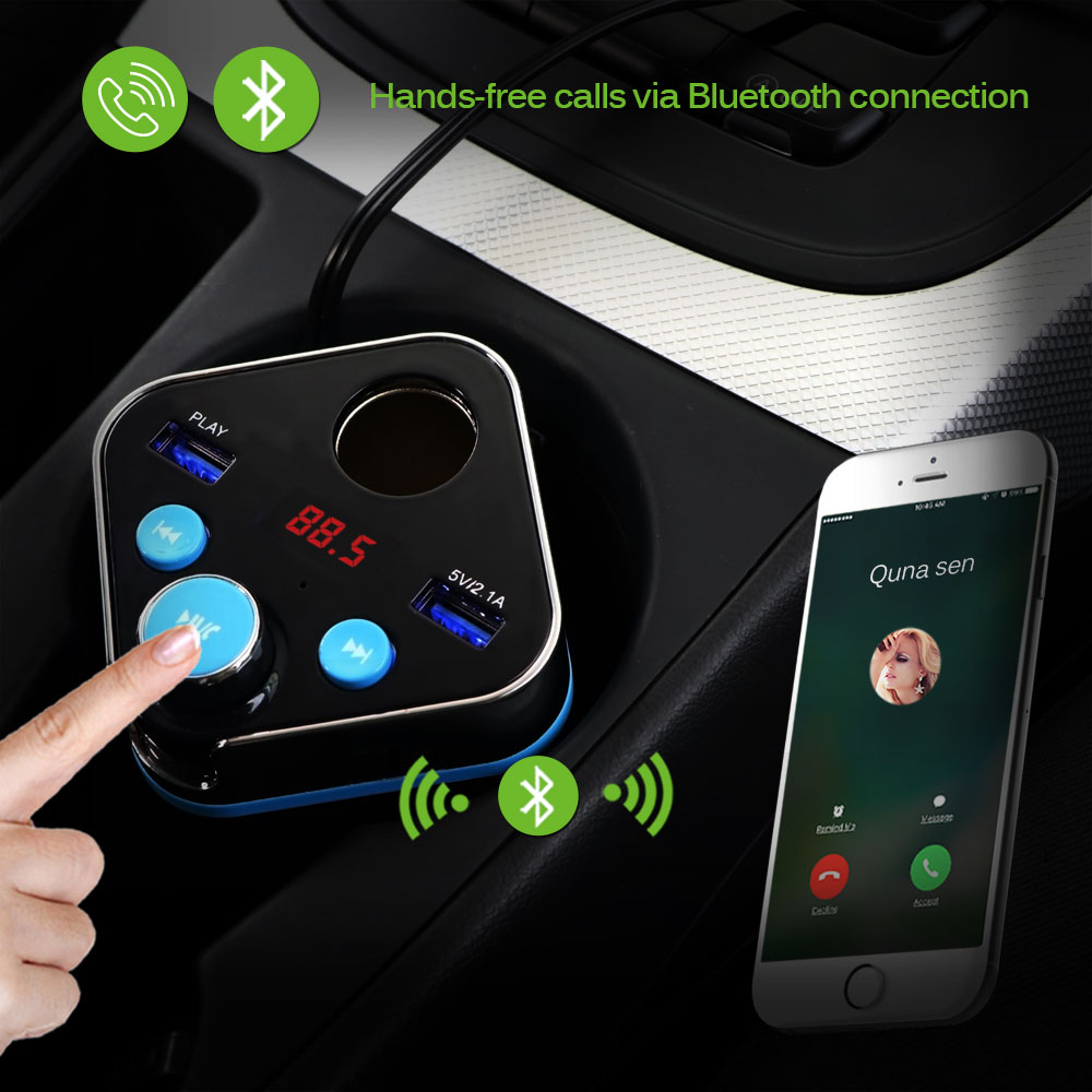 Ασύρματος Πομπός Αυτοκινήτου Bluetooth USB/SD MP3 Player & Διπλός Φορτιστής Dual USB 5V για Ποτηροθήκη - Cup Holder Car FM Transmitter